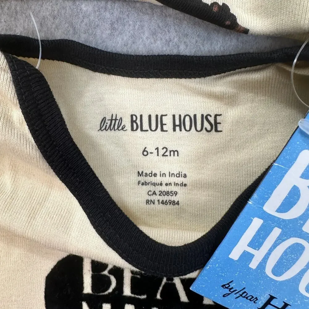 Hatley Little Blue House Black Bear Bodysuit w/ Hat Baby Boy 6-12M Cream Black